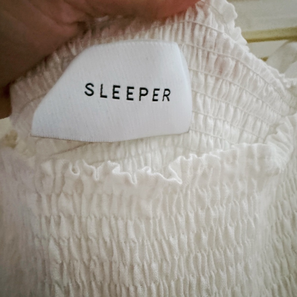 NEW Sleeper Atlanta Linen Dress Off-Shoulder White Puff Sleeve w/ Bow size L - Picture 13 of 14